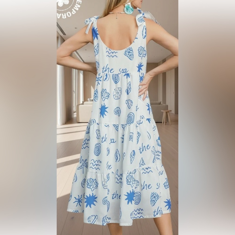 Umgee Blue and White Patterned Dress - Picture 3 of 8